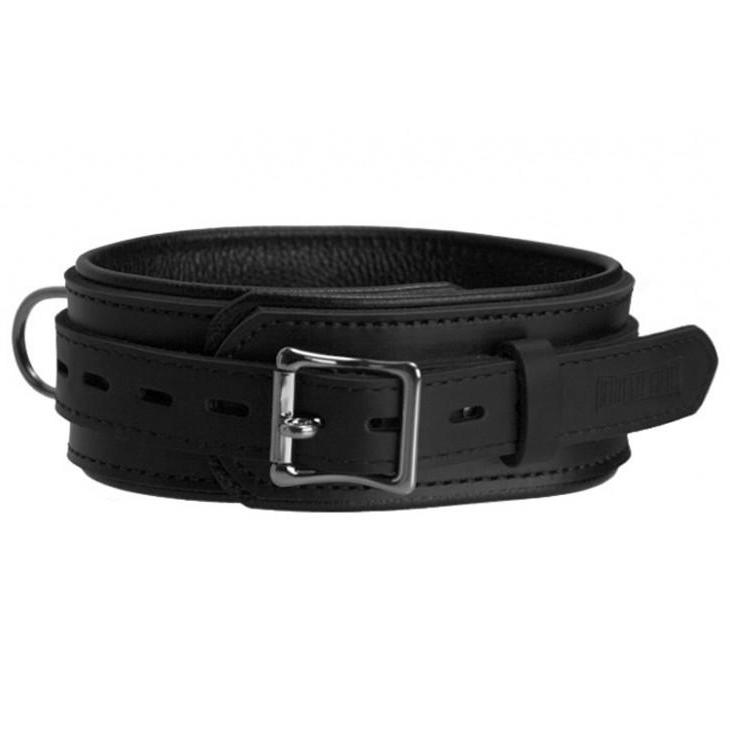 Genuine Black Leather Collar with Three Layers of Leather, Locking, Triple Heavy D Ring, 2.5 Inch - Collar - BDSM Collar Store